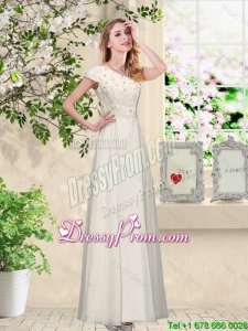Elegant Champagne One Shoulder Prom Dresses with Appliques