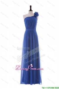 Most Popular Hand Made Flower One Shoulder Long Prom Dresses in Blue