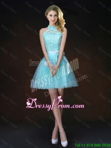 Elegant Halter Top Laced Prom Dresses with Appliques