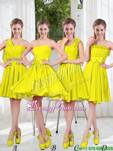 2016 Summer Simple One Shoulder Prom Dresses in Yellow Green