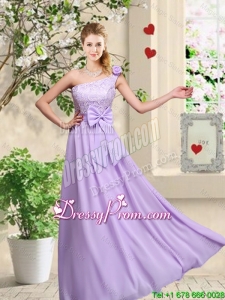 Fashionable One Shoulder Prom Dresses with Hand Made Flowers