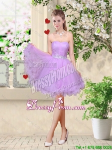 Simple A Line Strapless Lavender Prom Dresses with Belt