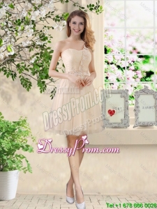 Beautiful Short Champagne Prom Dresses with One Shoulder