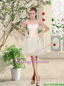 Cheap One Shoulder Hand Made Flowers Prom Dresses in Champagne