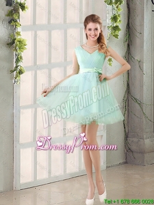 Gorgeous V Neck Strapless Prom Dresses with Bowknot