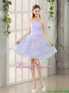 Artistic A Line Strapless Belt Prom Dresses with Hand Made Flowers