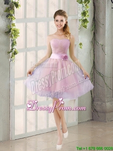 Custom Made A Line Strapless Prom Dresses with Hand Made Flowers