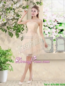 New Style Strapless Appliques and Belt Prom Dresses in Champagne
