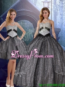 2015 Winter Discount Sweetheart Floor Length Sequined Detachable Quinceanera Dresses with Appliques