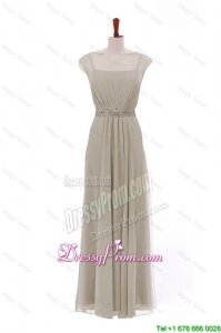 Simple Bateau Grey Long Prom Dresses with Beading and Sashes