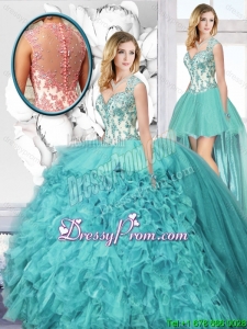 Popular Straps Detachable Quinceanera Dresses with Appliques and Ruffles for Summer