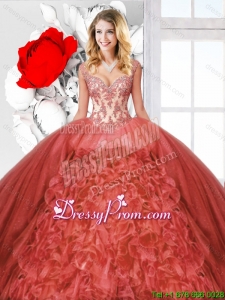 Beautiful Ruffles Rust Red Quinceanera Dresses with Straps