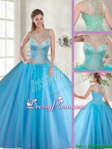 Beautiful Scoop Tulle Sweet 16 Dresses with Beading