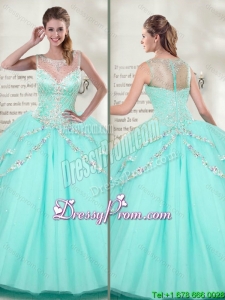 Best Selling Scoop 2016 Mint Quinceanera Dresses with Beadedwith
