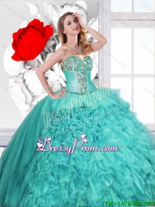 Classical Ruffles and Beaded Quinceanera Gowns in Turquoise