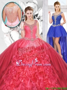 Popular Beaded and Ruffles Detachable Sweet 16 Dresses for 2016 Spring
