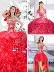 Red 2016 Fashionable Detachable Sweet 16 Dresses with Ruffles