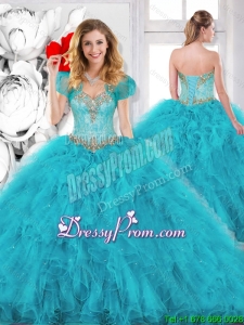 Modest Beading Sweetheart Quinceanera Dresses in Aqua Blue