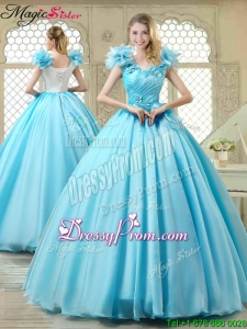 Cheap Aqua Blue Quinceanera Gowns with Appliques and Ruffles