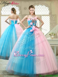 Fashionable Hand Made Flowers Sweet 16 Gowns with Strapless