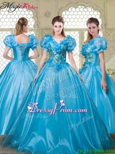 Gorgeous Appliques and Beading Sweet 16 Dresses with V Neck