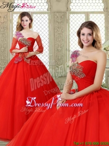 Hot Sale Appliques and Beading Sweet 16 Dresses with One Shoulder