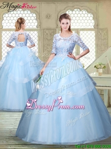 Hot Sale Half Sleeves Scoop Quinceanera Dresses with Lace