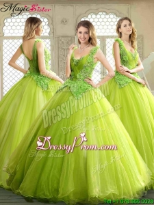 Luxurious Beading and Appliques Quinceanera Dresses in Yellow Green