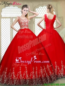 New Style Scoop Lace Up Quinceanera Gowns with Appliques