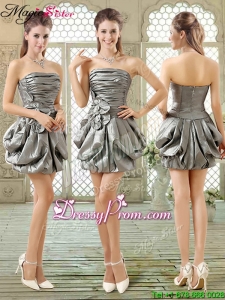 New Style Short Strapless Silver Dama Dresses with Pick Ups