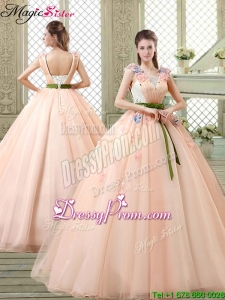 New Style Straps Quinceanera Dresses with Appliques and Belt