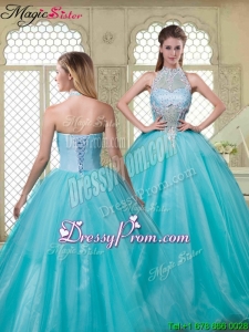 Popular Halter Top Quinceanera Dresses with Brush Train