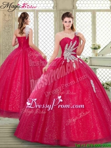 Beautiful One Shoulder Quinceanera Gowns with Beading