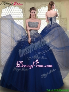 Gorgeous Ball Gown Strapless Quinceanera Gowns in Navy Blue