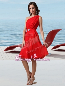 Amazing Chiffon One Shoulder Sleeveless Beading Prom Dress in Red