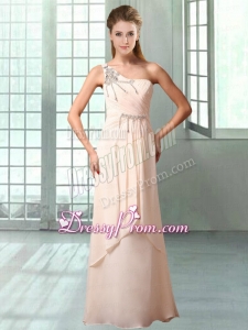 Chiffon Champagne Stylish One Shoulder Empire Prom Gowns With Beading