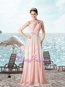 Gorgeous Empire Ruching and Beading Sleeveless Prom Dress in Baby Pink for 2015