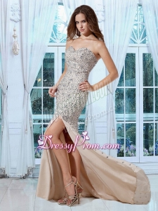 Luxurious Mermaid Champagne Sweetheart Prom Dress with Rhinestone