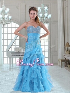Organza Sweetheart Ruffles and Beading Prom Dress in Aqua Blue