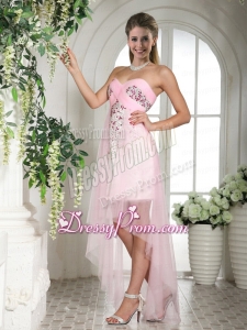 The Brand New Style Baby Pink Beading High Low Prom Dress