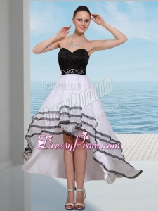 Elegant Organza Sweetheart Beading High Low Prom Dress in White and Black