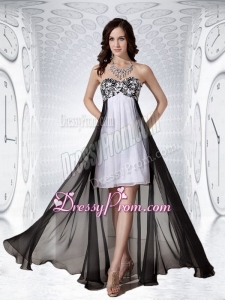 Amazing Sweetheart Black and White Chiffon Empire Prom Dress for 2015