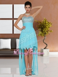 Aqua Blue Chiffon Sweetheart Empire Prom Dress with Beading