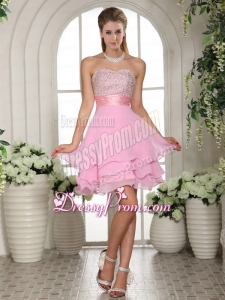 Sweetheart Beaded Baby Pink Pretty Prom Dress with Sashes