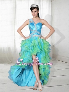 Beautiful One Shoulder Beading High Low Prom Dress in Multi Color