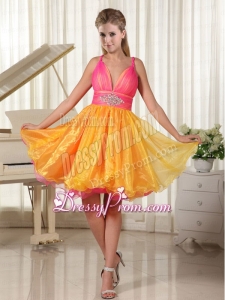 Colorful Princess Straps Organza Prom Dress with Beaded Decorate