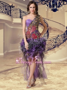 Exclusive High Low Column Appliques One Shoulder Prom Dress in Purple