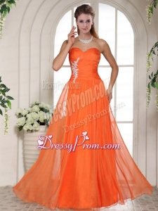 Orange Red Appliques and Ruching Sweetheart Prom Dress With Beading