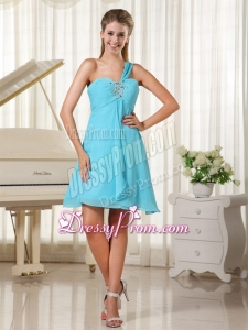 Simple One Shoulder Beaded and Ruching Chiffon Prom Dress
