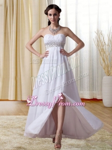 White Sweetheart Empire Beading and Ruching Prom Dress with Zipper
